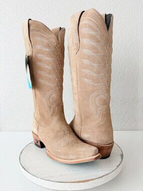 Lane SQUASH BLOSSUM Latte Suede Cowboy Boots Western Cowgirl Mid Calf Size 8
